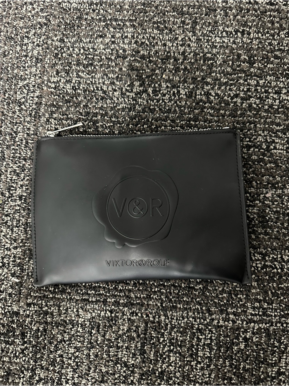 Viktor & Rolf Medium Cosmetic Pouch Black Faux Leather Zip Closure